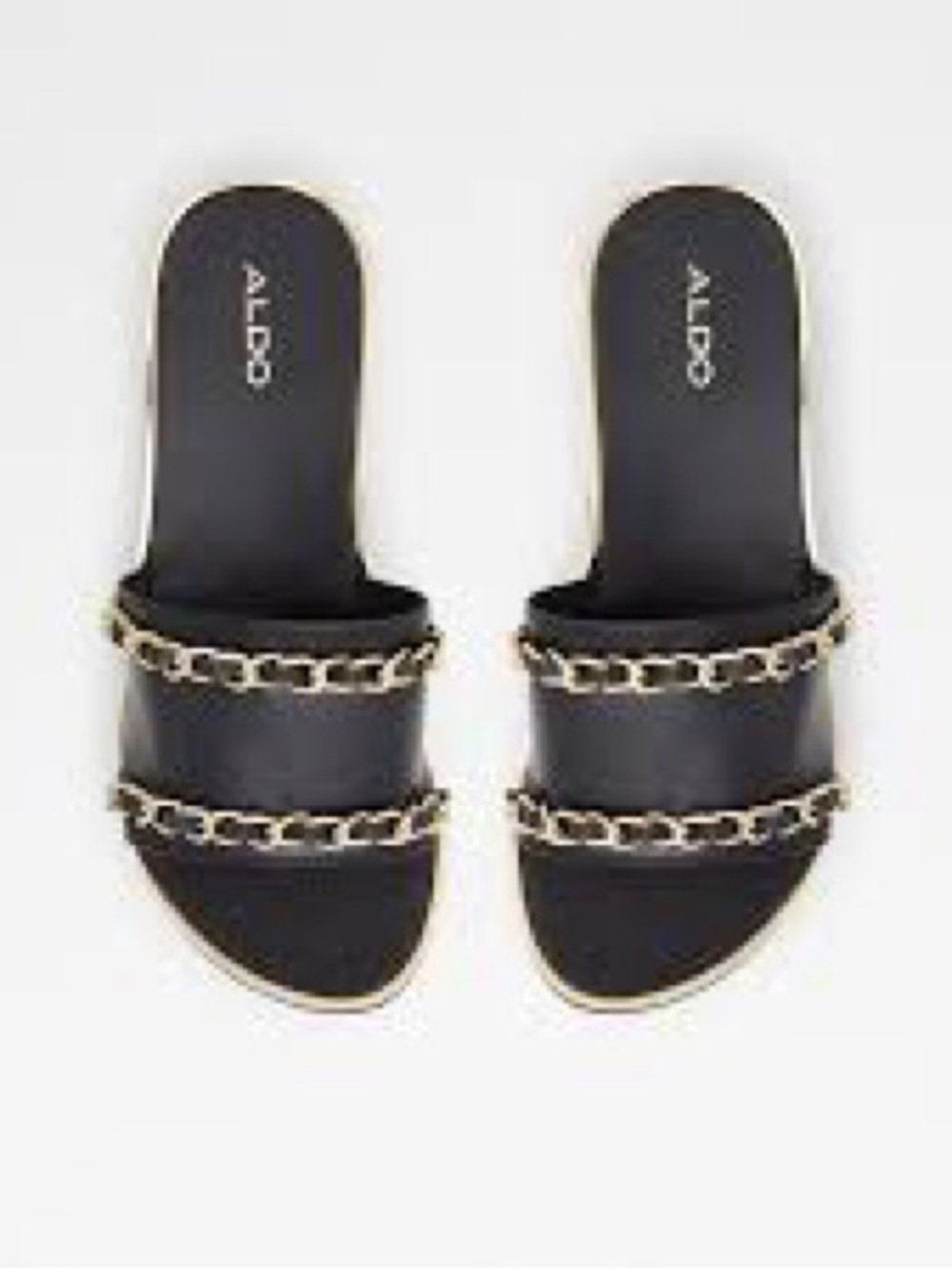 NWT Aldo Kaerratalan Black Slide Mules with Gold Chain Straps